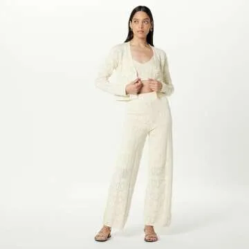 The Drop Diza Flare Leg Crochet Pants for Women