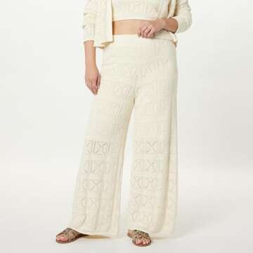 The Drop Women's Diza Pull On Flare Leg Crochet Pant, Birch, L