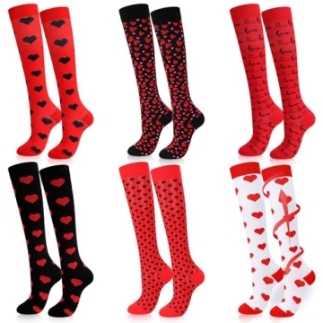 Ramede 6 Pairs Valentine Day Compression Socks - Heart Design Gift for All Occasions
