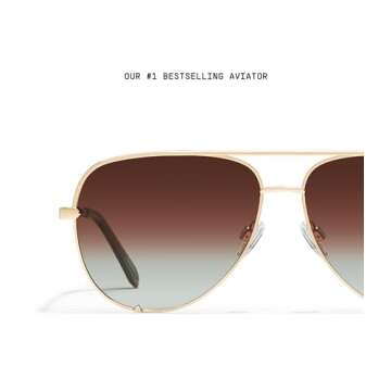 Quay - Sunglasses for Men & Women, Polarized Aviator Lenses with UV Protection, Oversized Sunglasses (High Key Extra Large, Gold)