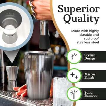 Highball & Chaser Cocktail Shaker Set: Bartender Kit for Home Bar Mixology Cocktail Bar Set Plus E-Book with 30 Recipes (Silver)