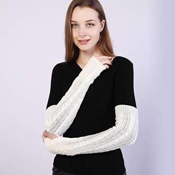 Bellady Womens Lady's Fingerless Design Thumb Hole Arm Warmer Gloves, White