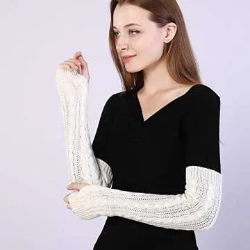 Bellady Womens Lady's Fingerless Design Thumb Hole Arm Warmer Gloves, White