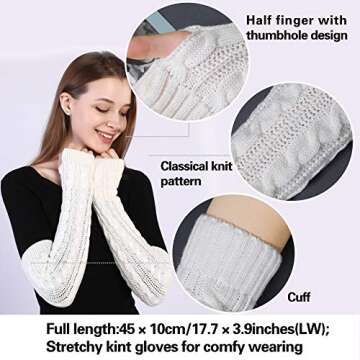 Bellady Womens Lady's Fingerless Design Thumb Hole Arm Warmer Gloves, White