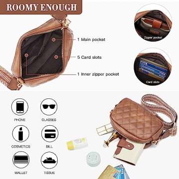 Telena Quilted Crossbody Bag Small Crossbody Purse for Women Trendy Leather Lightweight Shoulder Handbags