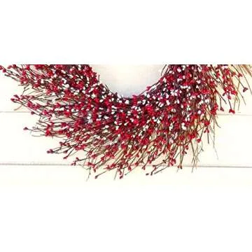 WildRidge Design, 18 Inch Red and White Artificial Pip Berry Wreath for Front Door,Traditional Christmas Wreath for Home and Holiday Decor,Rustic Counrty Wreath,Mantle Wreath,Holiday Scented Wreaths