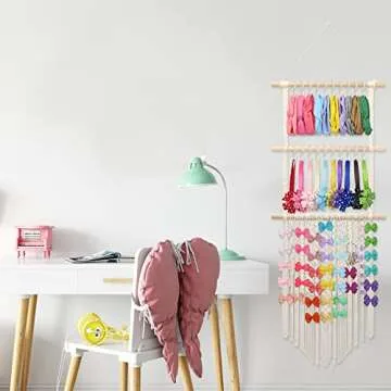 Lilcolat Large Bow Holder for Girls | Macrame Organizer