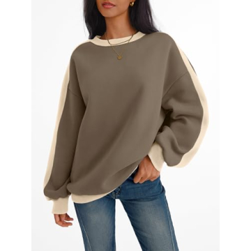 Trendy Queen Womens Oversized Sweatshirts Crewneck Hoodies Color Block Long Sleeve Pullover Fall Cute Y2K Tops Fleece Winter Clothes Fashion Outfits GrayishOlive S