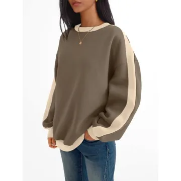 Trendy Queen Womens Oversized Sweatshirts Crewneck Hoodies Color Block Long Sleeve Pullover Fall Cute Y2K Tops Fleece Winter Clothes Fashion Outfits GrayishOlive S