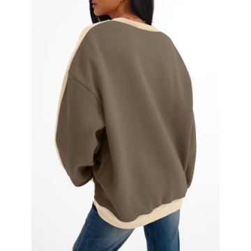 Trendy Queen Womens Oversized Sweatshirts Crewneck Hoodies Color Block Long Sleeve Pullover Fall Cute Y2K Tops Fleece Winter Clothes Fashion Outfits GrayishOlive S