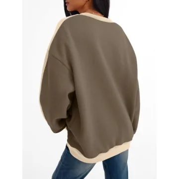 Trendy Queen Womens Oversized Sweatshirts Crewneck Hoodies Color Block Long Sleeve Pullover Fall Cute Y2K Tops Fleece Winter Clothes Fashion Outfits GrayishOlive S