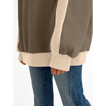 Trendy Queen Womens Oversized Sweatshirts Crewneck Hoodies Color Block Long Sleeve Pullover Fall Cute Y2K Tops Fleece Winter Clothes Fashion Outfits GrayishOlive S