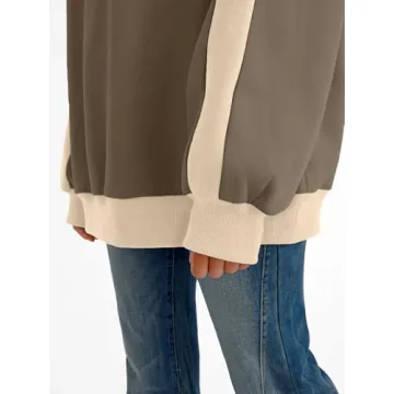 Trendy Queen Womens Oversized Sweatshirts Crewneck Hoodies Color Block Long Sleeve Pullover Fall Cute Y2K Tops Fleece Winter Clothes Fashion Outfits GrayishOlive S