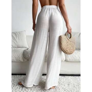 COZYEASE Women's Beach Cover Up Pants - Mesh Tie Front Wide Leg
