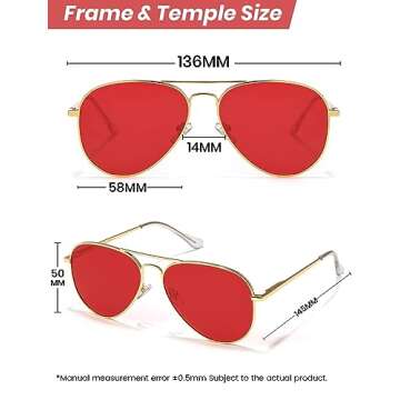 Veda Tinda Vision Aviator Sunglasses for Men Red Polarized Women 90s 70s Trendy Vintage Retro Aviators Fashion Sun glasses C13S22