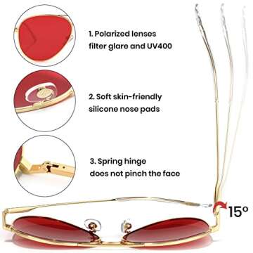 Veda Tinda Vision Aviator Sunglasses for Men Red Polarized Women 90s 70s Trendy Vintage Retro Aviators Fashion Sun glasses C13S22