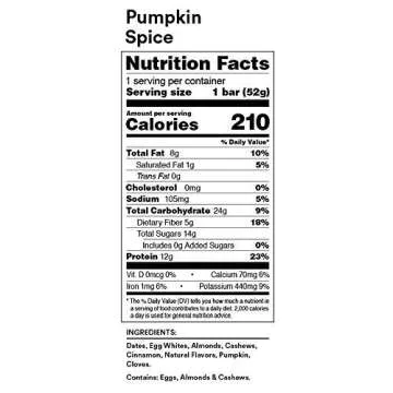 RXBAR Protein Bars, Protein Snack, Snack Bars, Pumpkin Spice, 22oz Box (12 Bars)