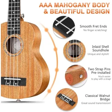 Vangoa Soprano Ukulele Beginner Kit Mahogany Uke