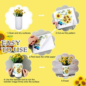 9 Sheets Sunflower Rub on Transfer for Furniture and Craft Spring Summer Vintage Flowers Butterflies Spring Rub on Decal Transfer Sticker for Craft Furniture Wood Decor, 5.5 x 5.7 Inches (Sunflower)
