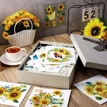 9 Sheets Sunflower Rub on Transfer for Furniture and Craft Spring Summer Vintage Flowers Butterflies Spring Rub on Decal Transfer Sticker for Craft Furniture Wood Decor, 5.5 x 5.7 Inches (Sunflower)