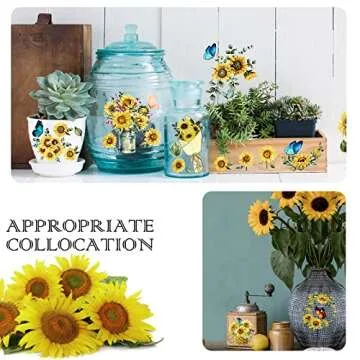 9 Sheets Sunflower Rub on Transfer for Furniture and Craft Spring Summer Vintage Flowers Butterflies Spring Rub on Decal Transfer Sticker for Craft Furniture Wood Decor, 5.5 x 5.7 Inches (Sunflower)