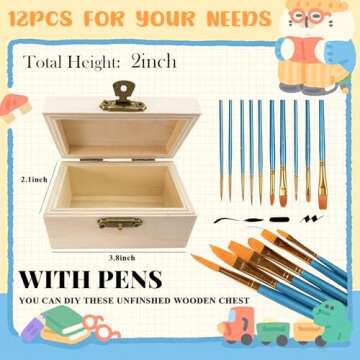 Aulufft 12 Piece Unfinished Wood Treasure Chest Decorate Wooden Mini Treasure Boxes with Locking Cla...