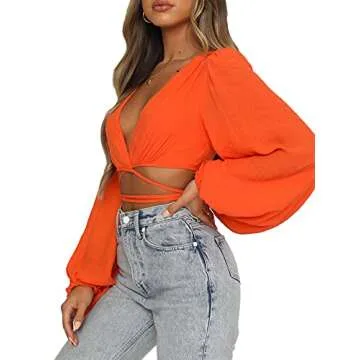 LYANER Women's Crop Blouse Light Orange - Stylish & Comfy
