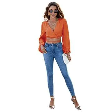 LYANER Women's Crop Blouse Light Orange - Stylish & Comfy