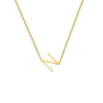 MOMOL Sideways Initial Necklace - Dainty 18K Gold Plated Personalized Jewelry