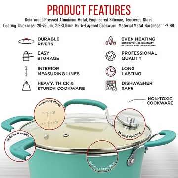 Cookware Set – 23 Piece –Aqua Multi-Sized Cooking Pots with Lids, Skillet Fry Pans and Bakeware – Reinforced Pressed Aluminum Metal - Suitable for Gas, Electric, Ceramic and Induction by BAKKEN Swiss