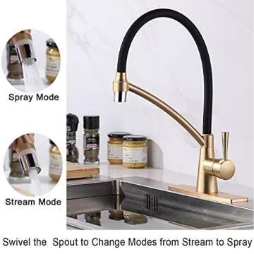 GAPPO Commercial Lead Free Pull Out Sprayer Gold Kitchen Sink Faucet, Single Handle Kitchen Faucets with Deck Plate