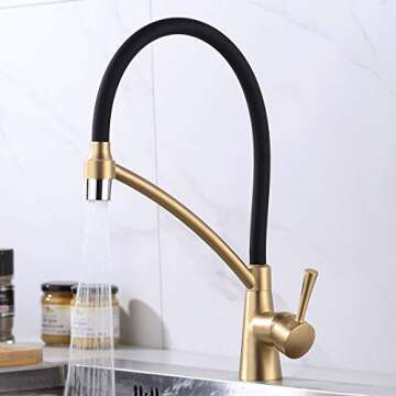 GAPPO Commercial Lead Free Pull Out Sprayer Gold Kitchen Sink Faucet, Single Handle Kitchen Faucets with Deck Plate