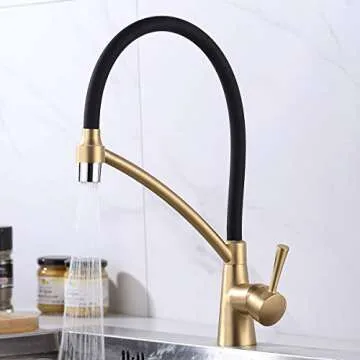 GAPPO Commercial Lead Free Pull Out Sprayer Gold Kitchen Sink Faucet, Single Handle Kitchen Faucets with Deck Plate