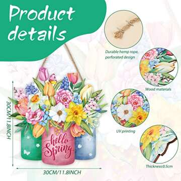 Hello Spring Door Sign Colorful Floral Spring Hanging Sign Happy Welcome Door Sign Rustic Wood Wall ...