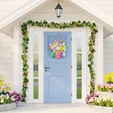 Hello Spring Door Sign Colorful Floral Spring Hanging Sign Happy Welcome Door Sign Rustic Wood Wall Hanging Decoration for Easter Party Outdoor Indoor Front Door Decor (Flower Style)