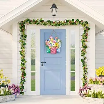 Hello Spring Door Sign Colorful Floral Spring Hanging Sign Happy Welcome Door Sign Rustic Wood Wall Hanging Decoration for Easter Party Outdoor Indoor Front Door Decor (Flower Style)