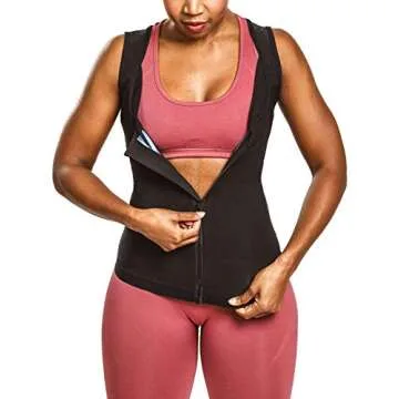 Sweat Shaper Women's Athletic Zip Tank (Black, XX-Large-3X-Large)