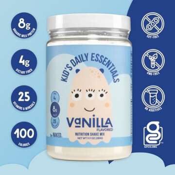 Vanilla Kids Daily Essentials, Kids Protein Shake Made With Organic Milk, 6 Organic Vegetables, 25 V...