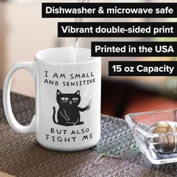 LookHUMAN Cute Cat Mug - Funny Coffee Mugs Adult Humor, Double-Sided Print Ceramic Coffee Cups, Funn...