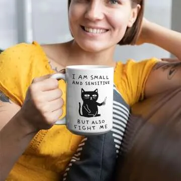 LookHUMAN Cute Cat Mug - Funny Coffee Mugs Adult Humor, Double-Sided Print Ceramic Coffee Cups, Funny Cat Coffee Mug as Hilarious Coffee Mugs & Cat March - Dishwasher Safe Novelty Coffee Mugs, 15oz