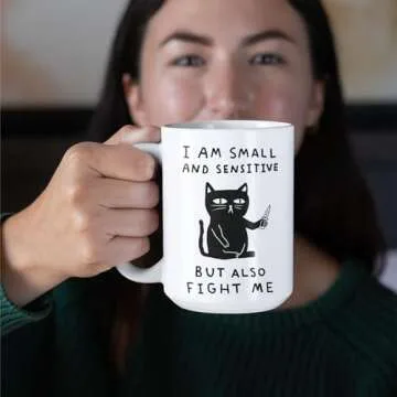 LookHUMAN Cute Cat Mug - Funny Coffee Mugs Adult Humor, Double-Sided Print Ceramic Coffee Cups, Funny Cat Coffee Mug as Hilarious Coffee Mugs & Cat March - Dishwasher Safe Novelty Coffee Mugs, 15oz