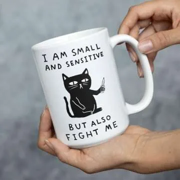 LookHUMAN Cute Cat Mug - Funny Coffee Mugs Adult Humor, Double-Sided Print Ceramic Coffee Cups, Funny Cat Coffee Mug as Hilarious Coffee Mugs & Cat March - Dishwasher Safe Novelty Coffee Mugs, 15oz