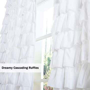 Kotile White Ruffle Curtain 95 Inch Length 1 Panel Shabby Chic Farmhouse White Ruffled Curtain for Girls Bedroom, Rod Pocket Privacy Light Filtering Vintage Ruffle Window Curtain, W52 x L95 Inch