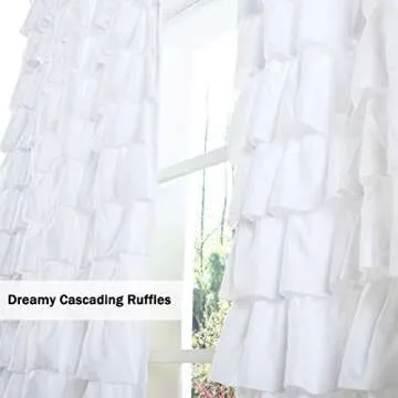 Kotile White Ruffle Curtain 95 Inch Length 1 Panel Shabby Chic Farmhouse White Ruffled Curtain for Girls Bedroom, Rod Pocket Privacy Light Filtering Vintage Ruffle Window Curtain, W52 x L95 Inch