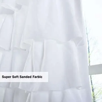 Kotile White Ruffle Curtain 95 Inch Length 1 Panel Shabby Chic Farmhouse White Ruffled Curtain for Girls Bedroom, Rod Pocket Privacy Light Filtering Vintage Ruffle Window Curtain, W52 x L95 Inch