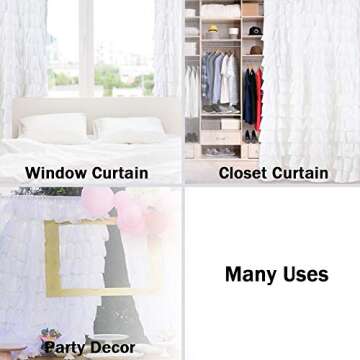 Kotile White Ruffle Curtain 95 Inch Length 1 Panel Shabby Chic Farmhouse White Ruffled Curtain for Girls Bedroom, Rod Pocket Privacy Light Filtering Vintage Ruffle Window Curtain, W52 x L95 Inch