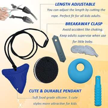 Chew Necklaces for Sensory Kids, Sensory Toys for Kids with Autism, ADHD, SPD, Chewing, Autism Sensory Products Reduce Adult Anxiety Fidgeting