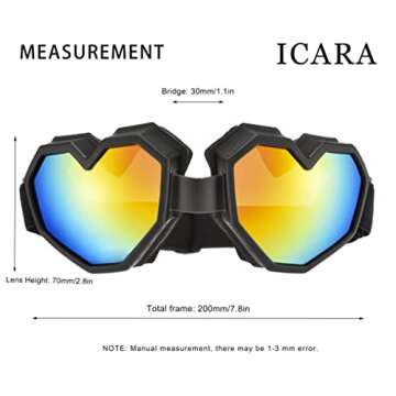 ICARA Heart Shaped Sunglasses Fashion Ski Goggles Colorful Oversize Love Glasses for Women Men Fun Eyeglass (Black)