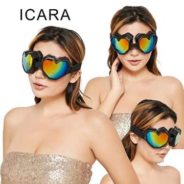 ICARA Heart Shaped Sunglasses Fashion Ski Goggles Colorful Oversize Love Glasses for Women Men Fun Eyeglass (Black)