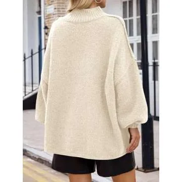 Saodimallsu Womens Oversized Sweaters Mock Neck Batwing Long Sleeve 2024 Fall Trendy Ribbed Knit Casual Tunic Sweater Creamy-White